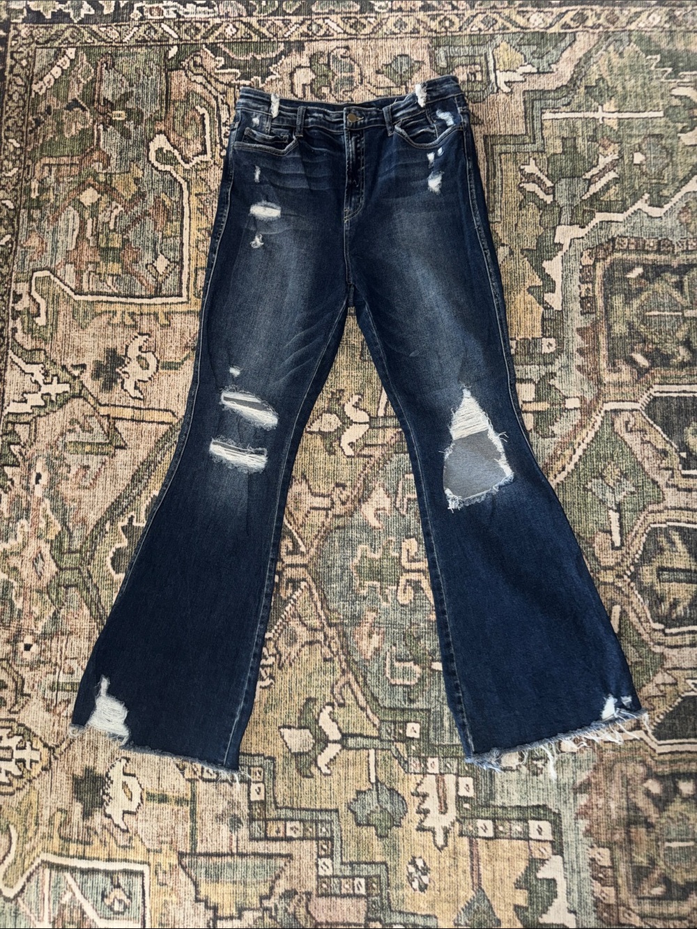 Flying Monkey Dark Blue Distressed Flare Jeans